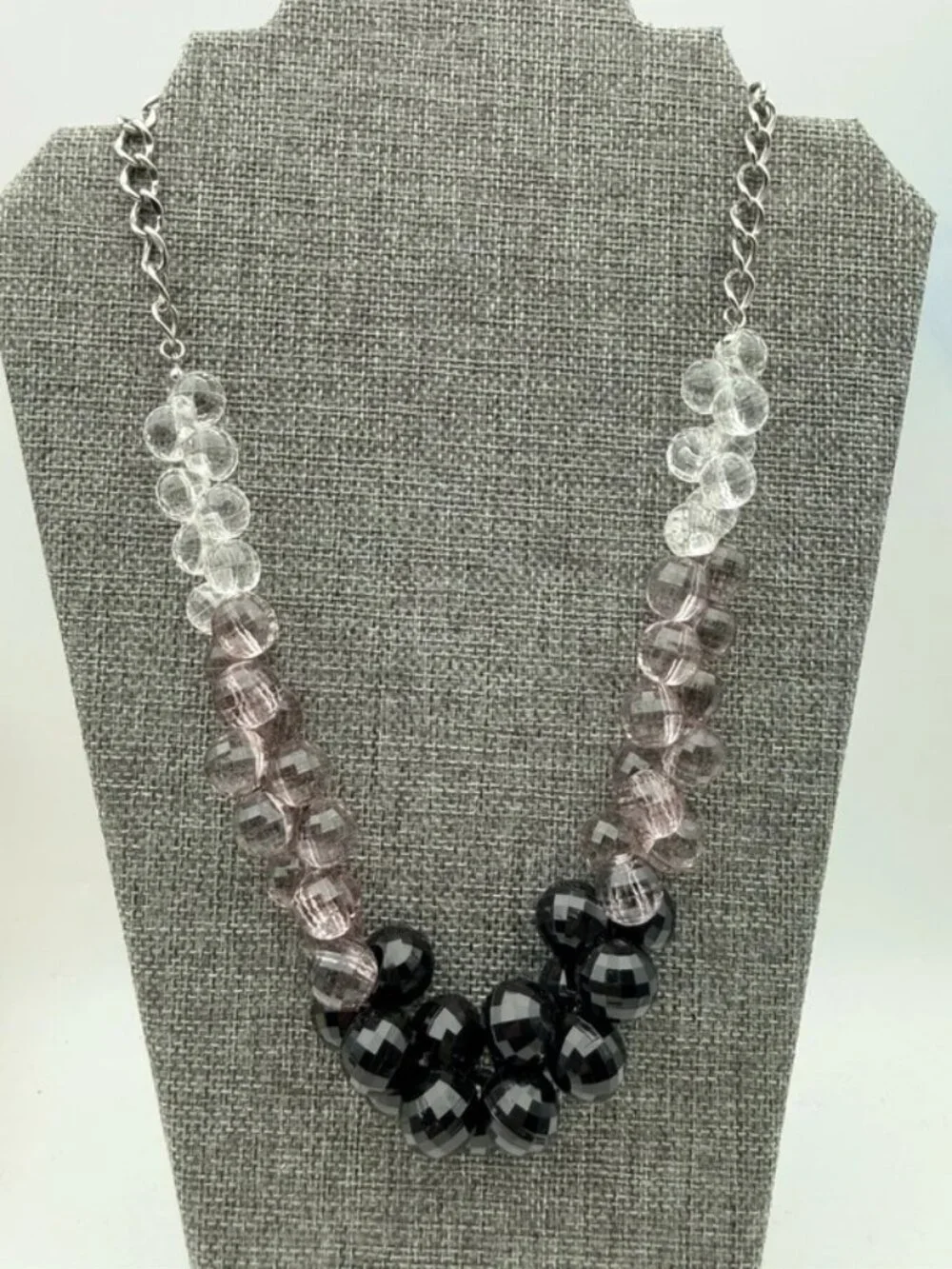 Faceted Acrylic Bead Statement Necklace Black Lavender Clear Chunky Adjustable - Picture 1 of 5